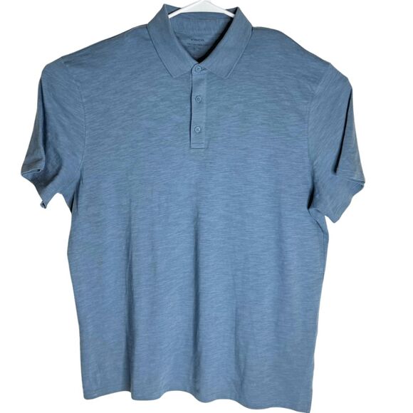 Vince Men's Cotton Slub Stretch Collared Short Sleeve Polo Shirt Blue Size XL - Picture 1 of 8